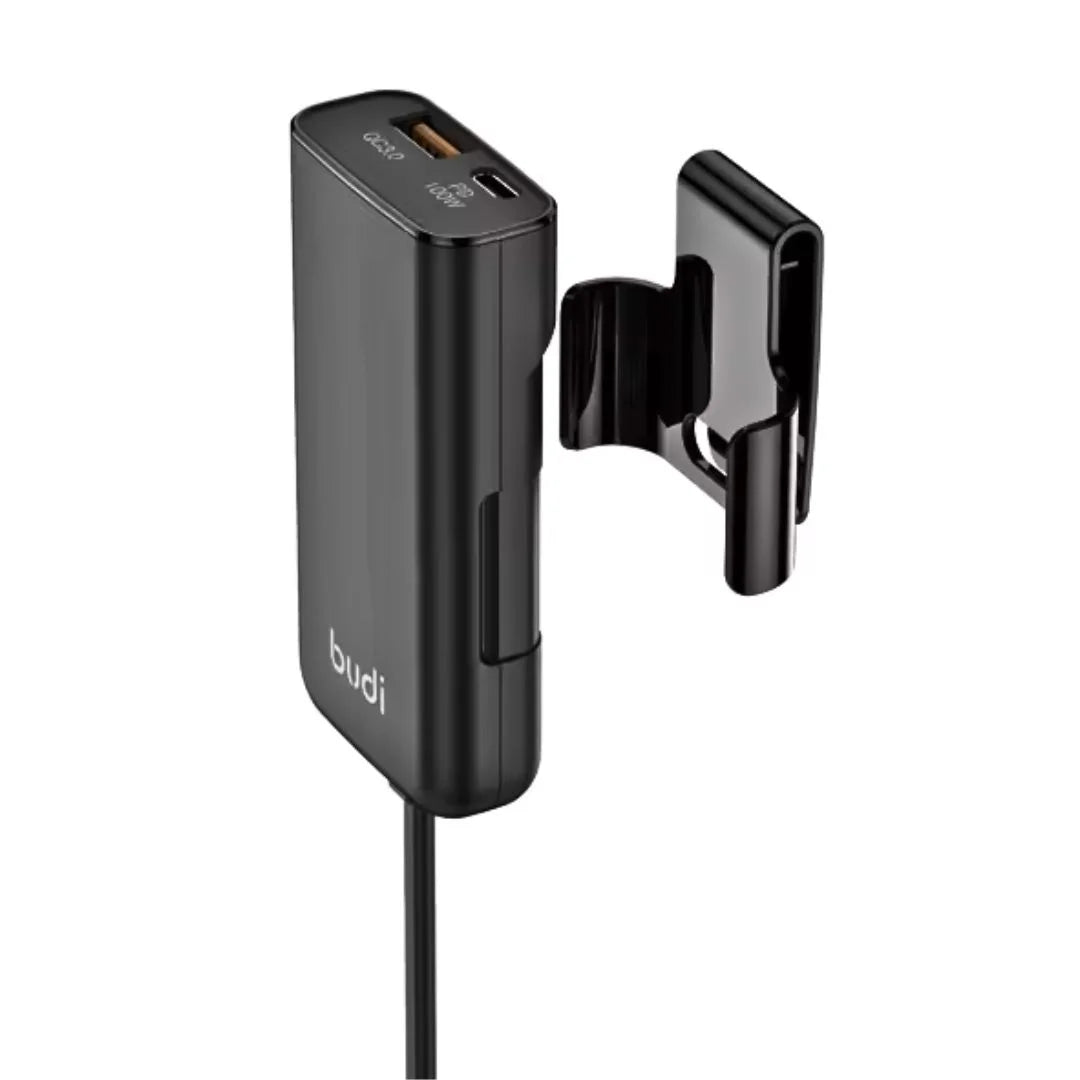 Budi PD 118W Car Charger - 1 USB-A & 1 Type-C Port with 1.5m Cable