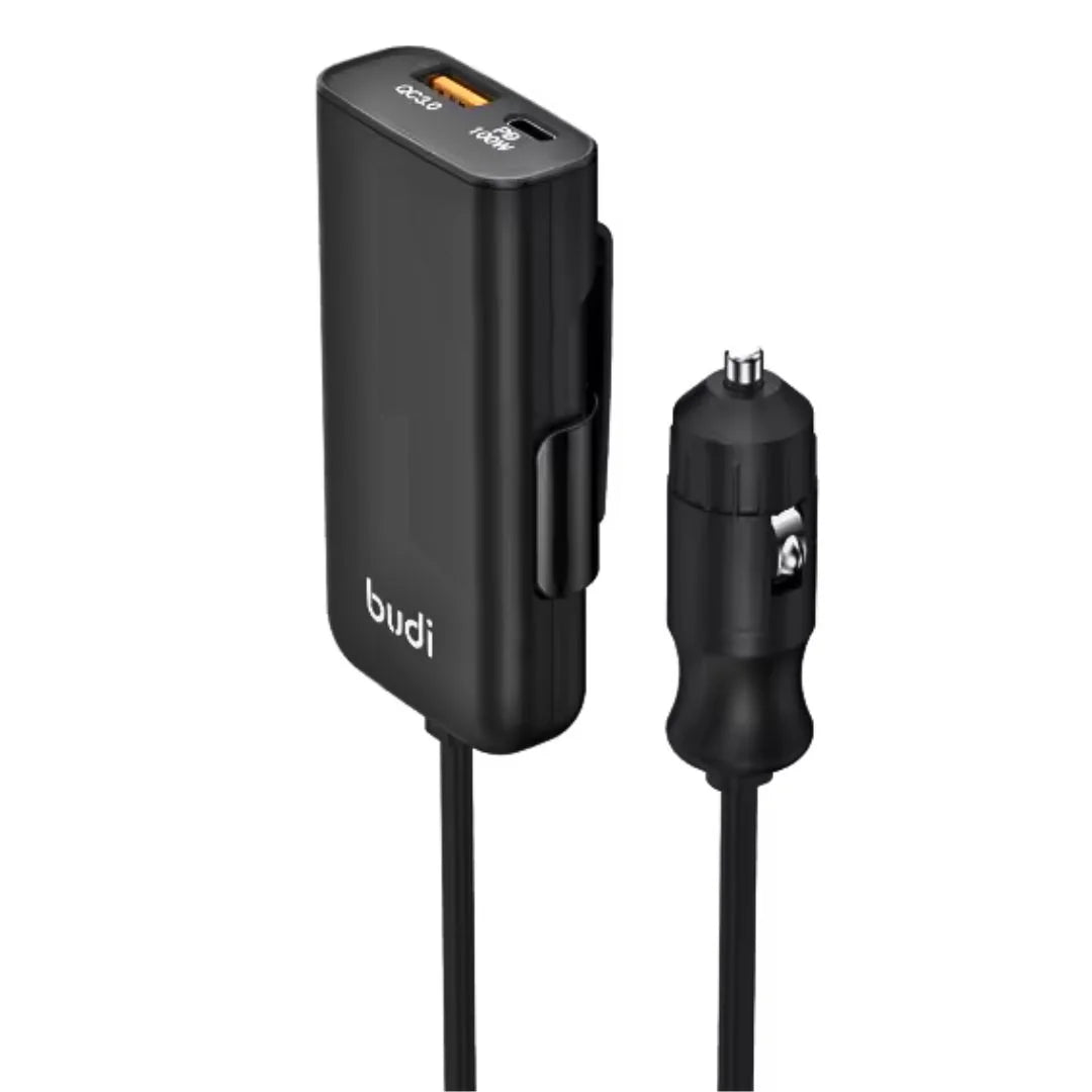 Budi PD 118W Car Charger - 1 USB-A & 1 Type-C Port with 1.5m Cable