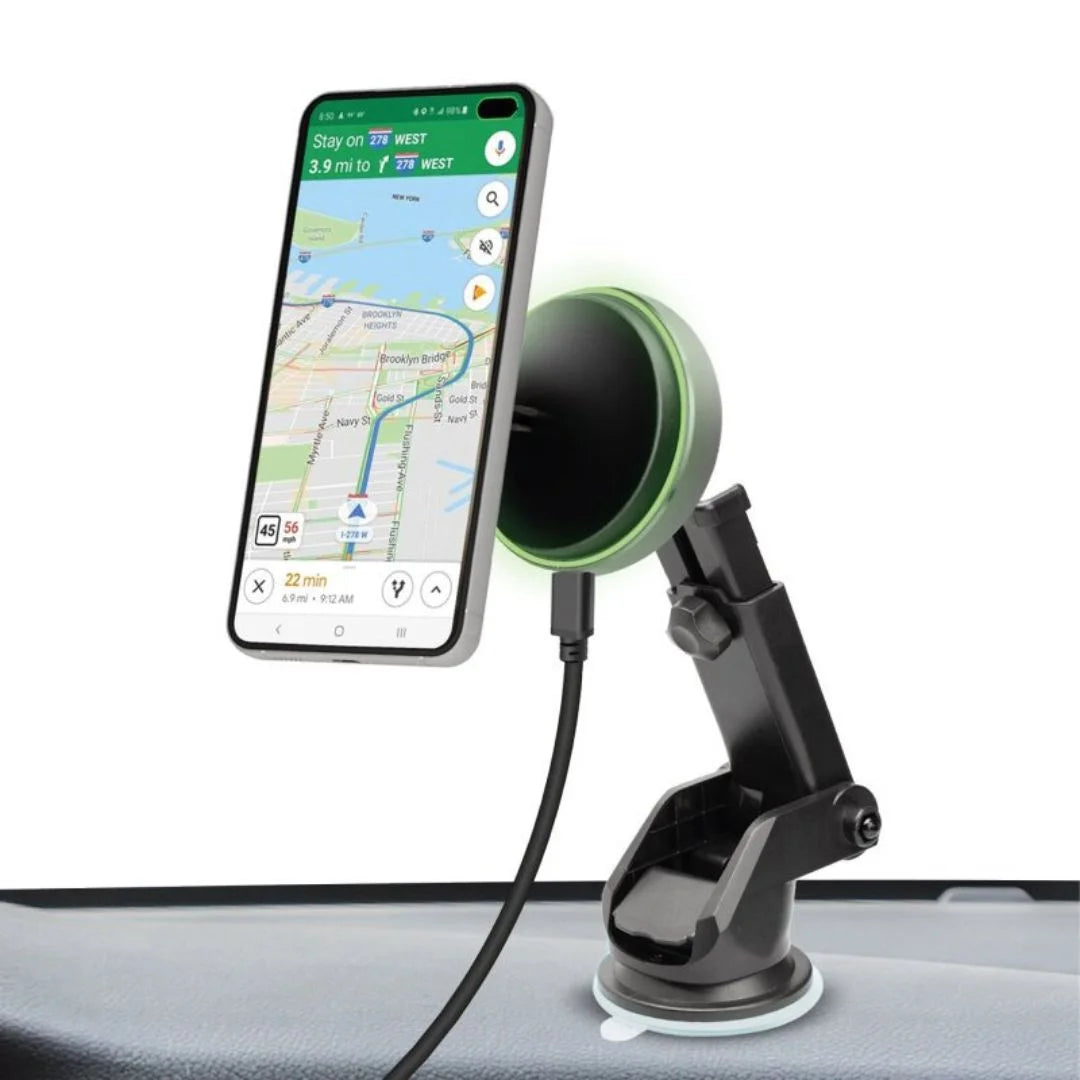 2-in-1 Wireless Car Charger Holder with Windshield & Vent Mount + Retractable Cable