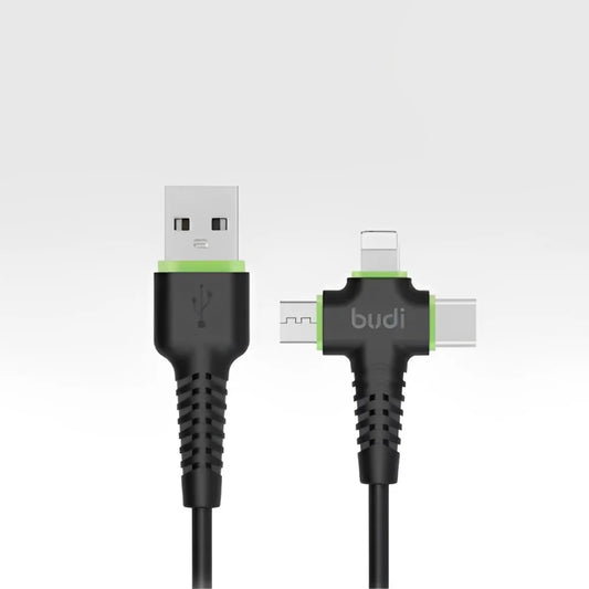 Budi 3-Port 1 Cable - Bending-Resistant Design, New Charging Cable