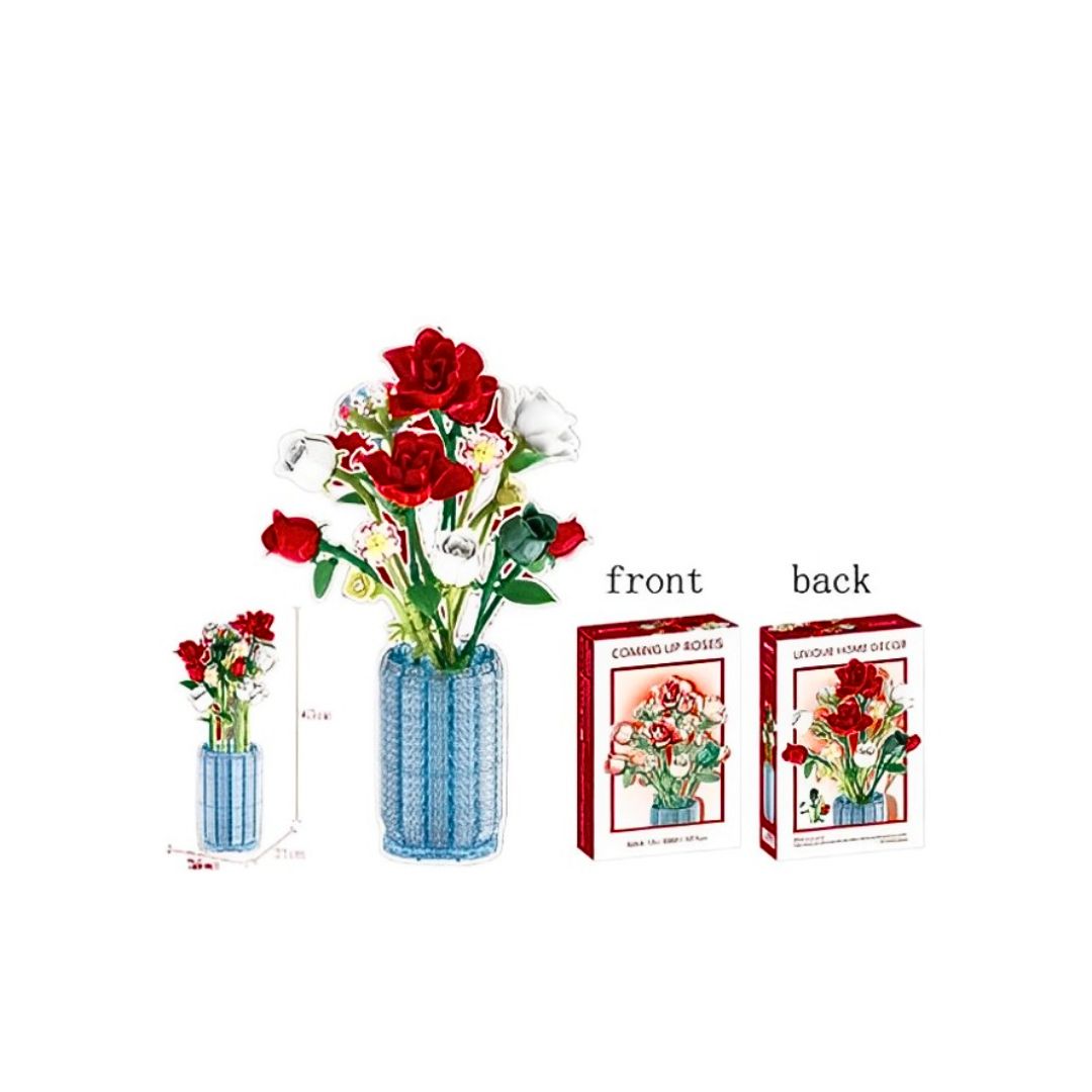 Rose Flowers Bouquet Building Blocks Set With Vase