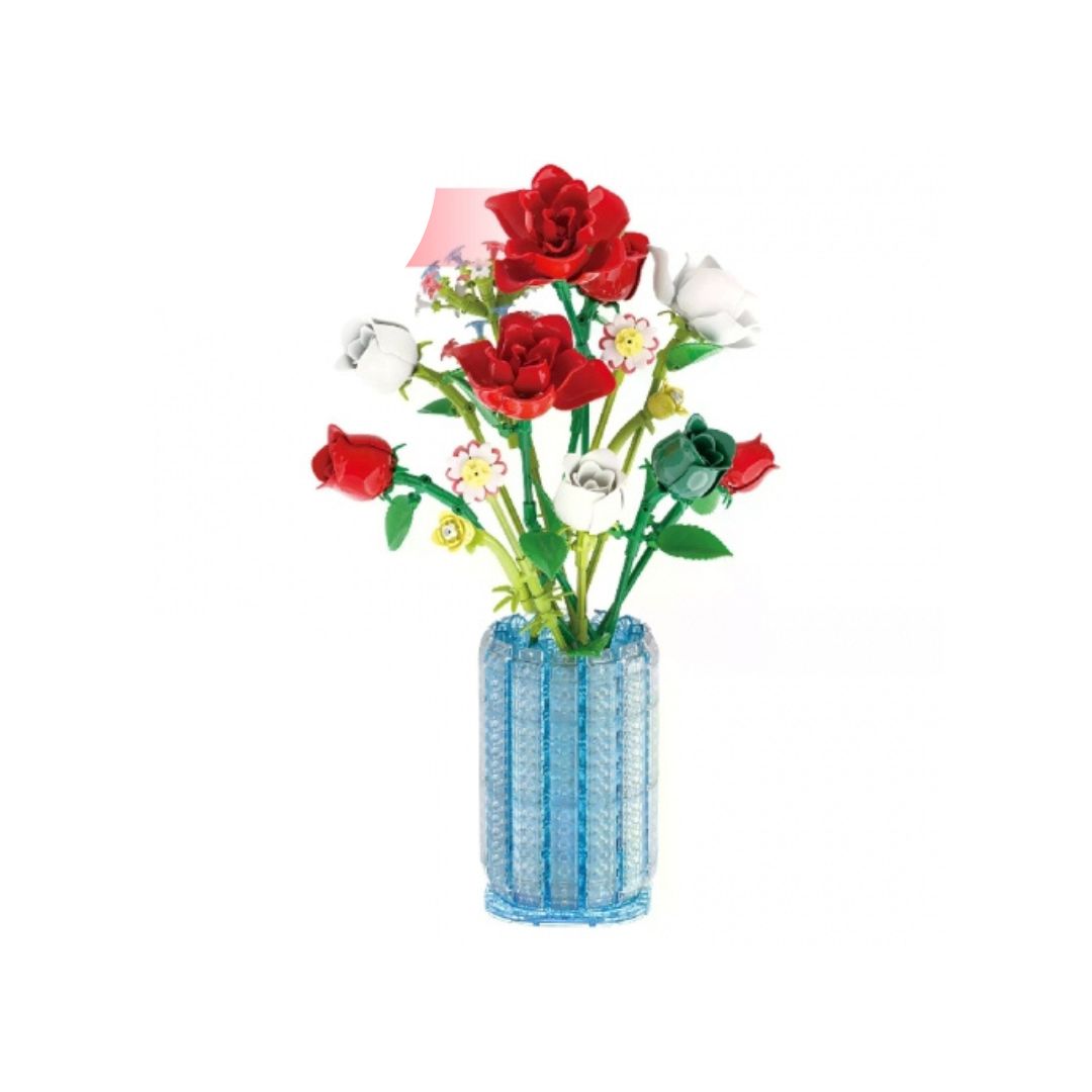 Rose Flowers Bouquet Building Blocks Set With Vase