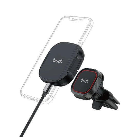 Budi Mag Save 15W Wireless Charger with Magnetic Car Holder - Fast Charging & Secure Mount