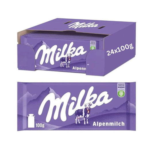 Milka Alpine Milk Chocolate - Creamy Alpine Delight (Pack of 24x100gram)