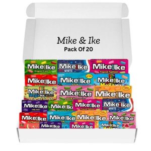 Mike & Ike 10 Flavors Chewy CandyHamper - Premium Gift Box of Fruit Flavored Chewy Candy/Sweets - Gluten and Fat Free - Pack of 20